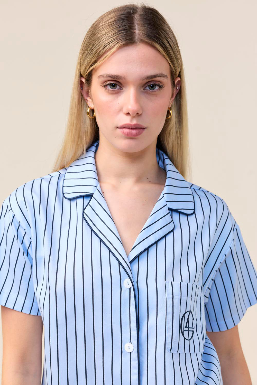 Gingerlilly Lisa Stripe Long Pant PJ Set - Blue - Detail