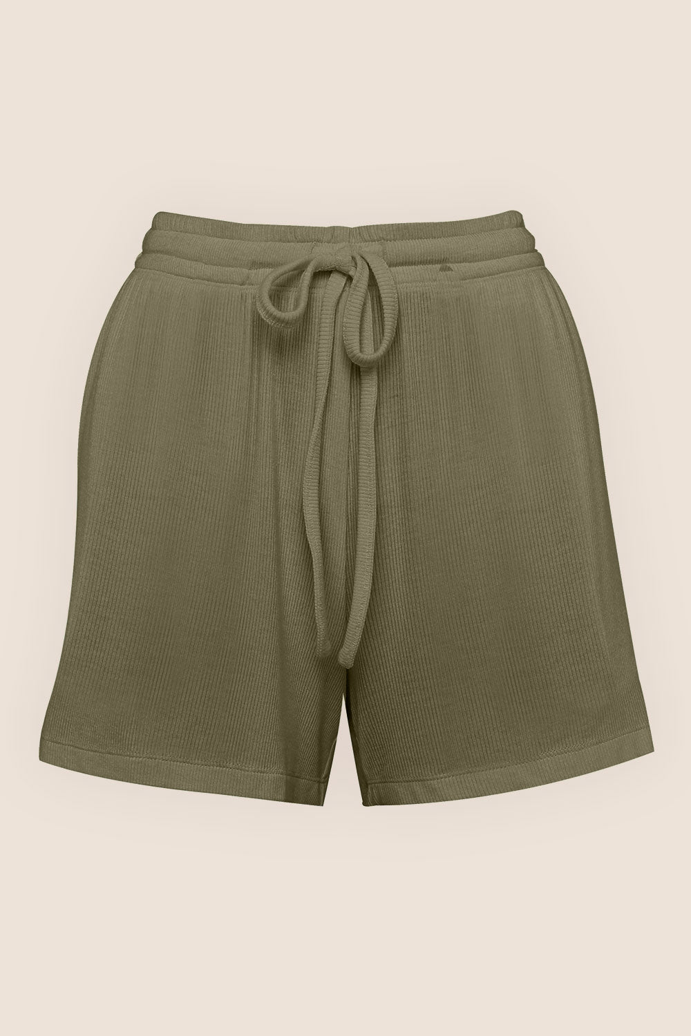 Gingerlilly Adelaide Ribbed Shorts - Olive - Flat lay