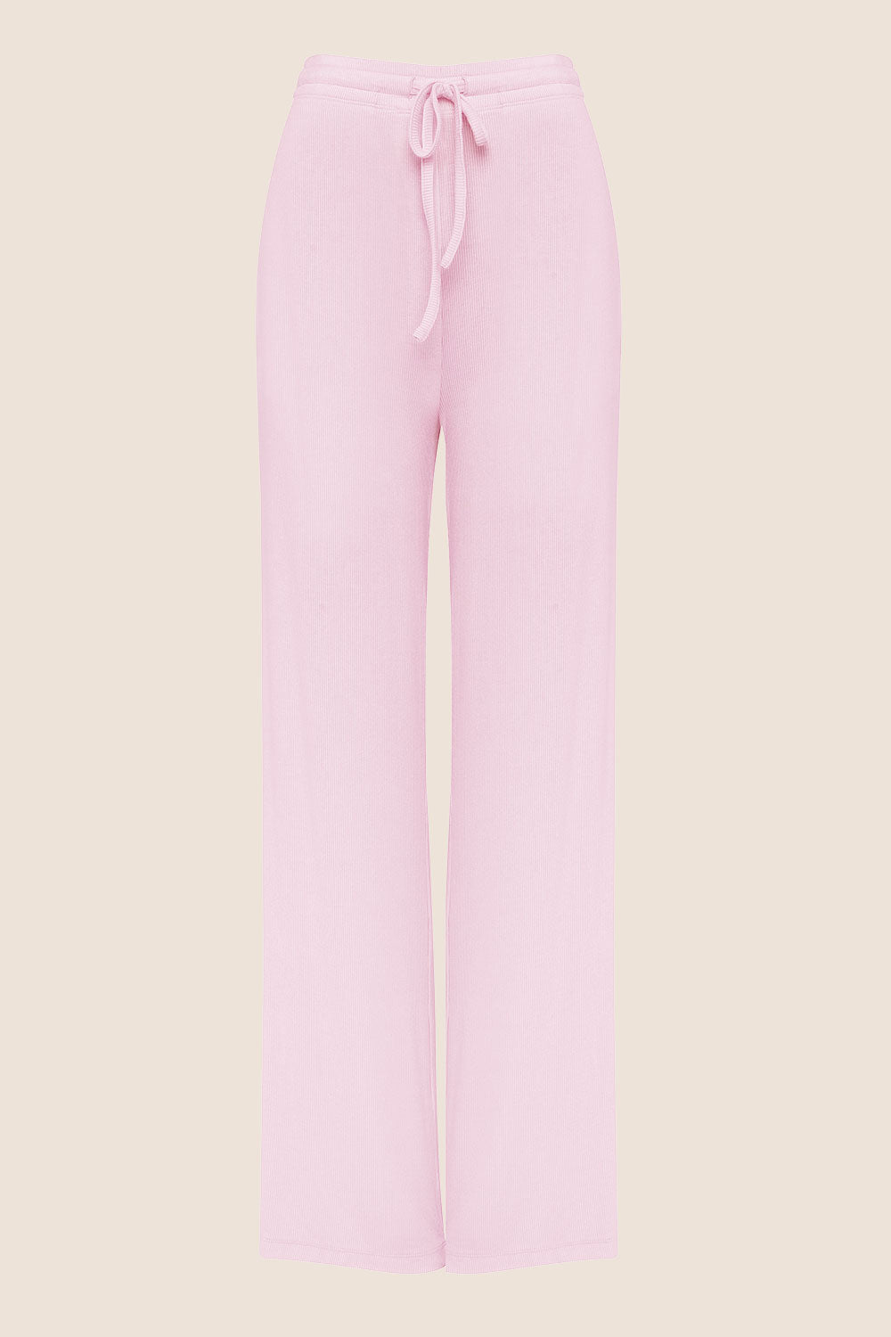 Light pink wide-leg lounge pants with drawstring waist by Gingerlilly Sleepwear
