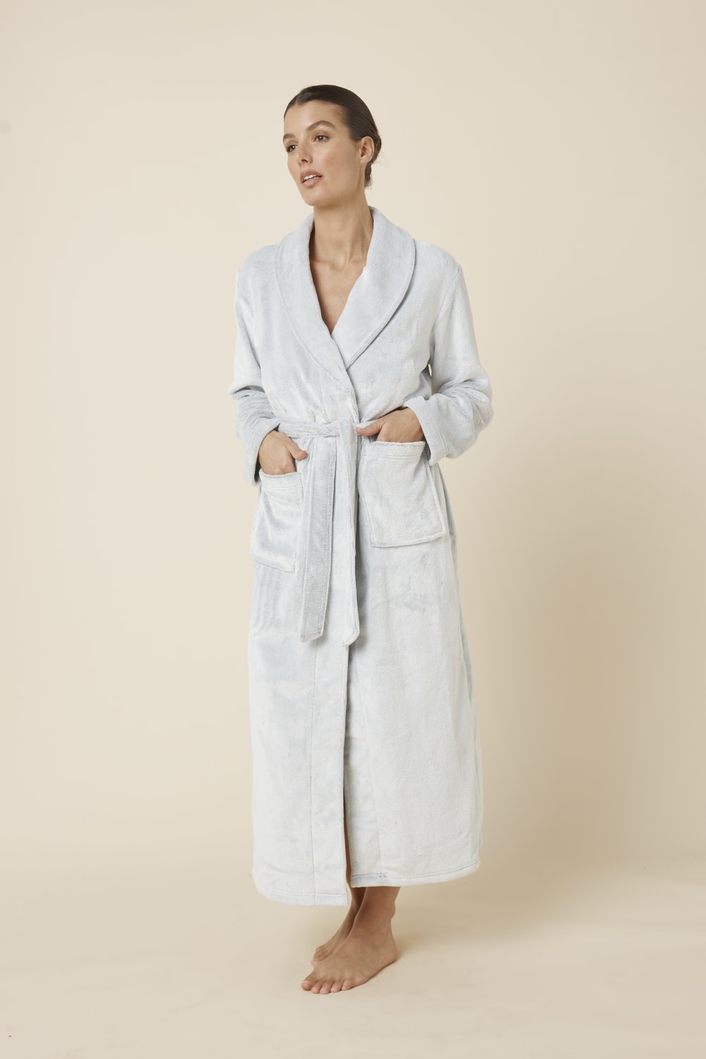 Gingerlilly Desiré Grey Long Plush Robe - Front