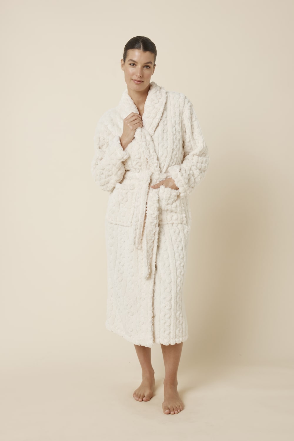 Gingerlilly Gabriella Plush Long Robe - Ivory - Front