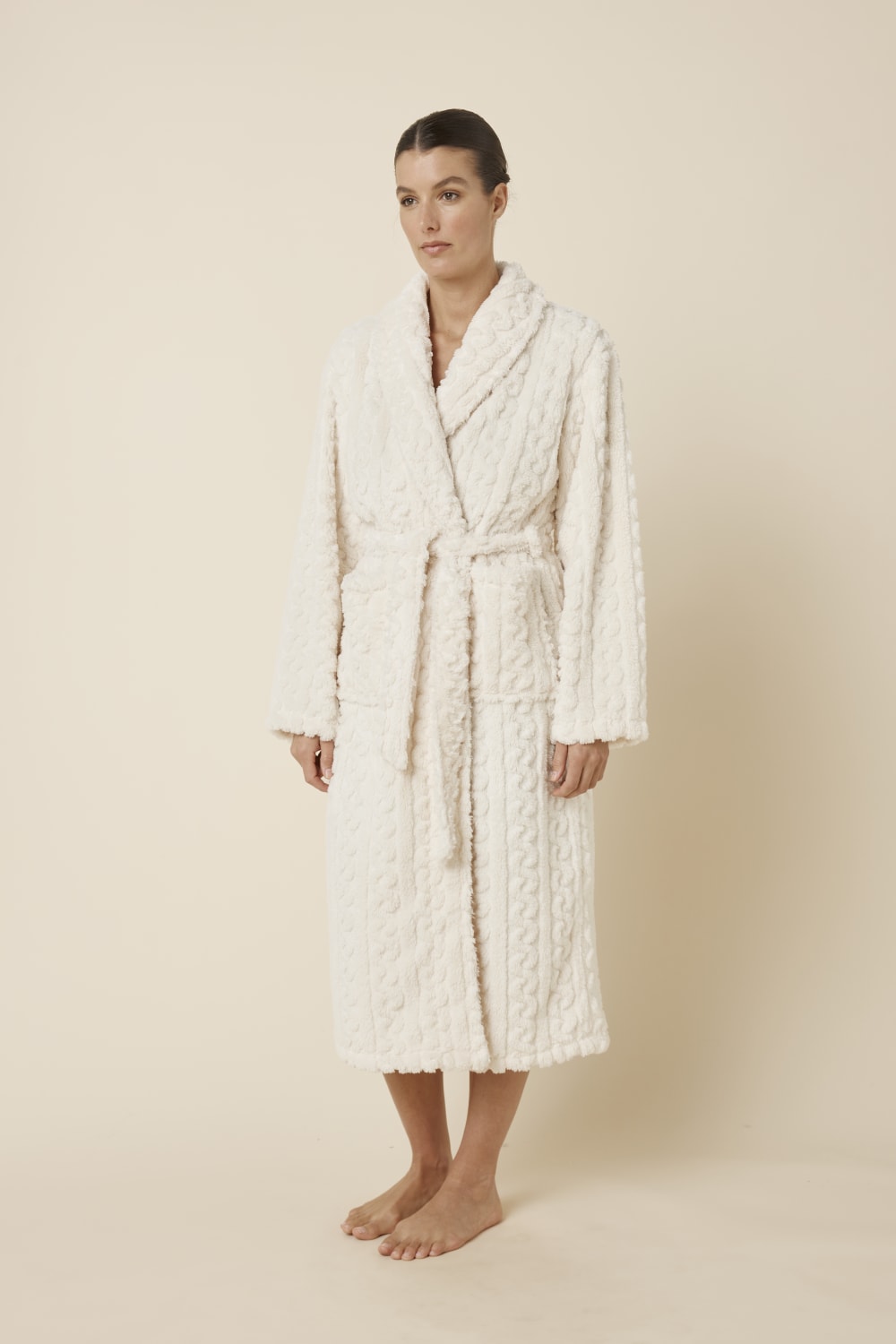 Gingerlilly Gabriella Plush Long Robe - Ivory - Side
