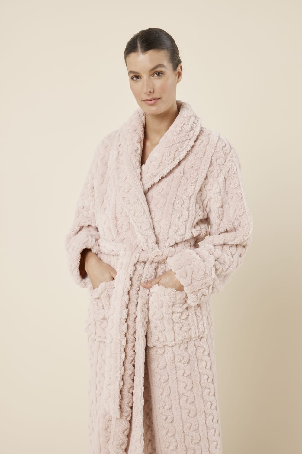Gingerlilly Gabriella Plush Long Robe - Pink - Front