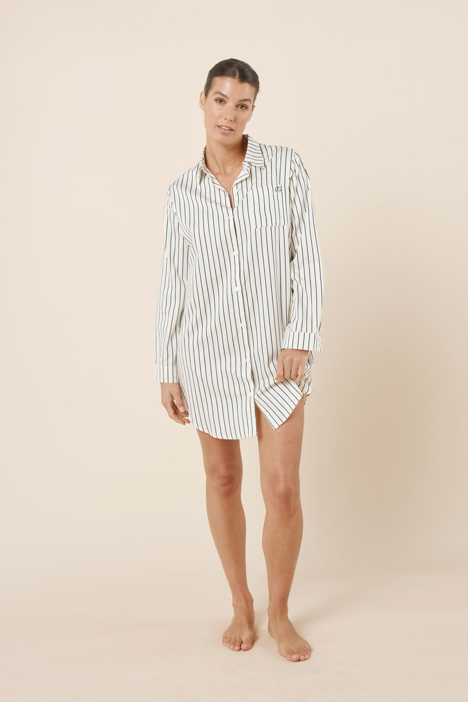 Gingerlilly Lolita Striped Boyfriend Night Shirt - Ecru - Front