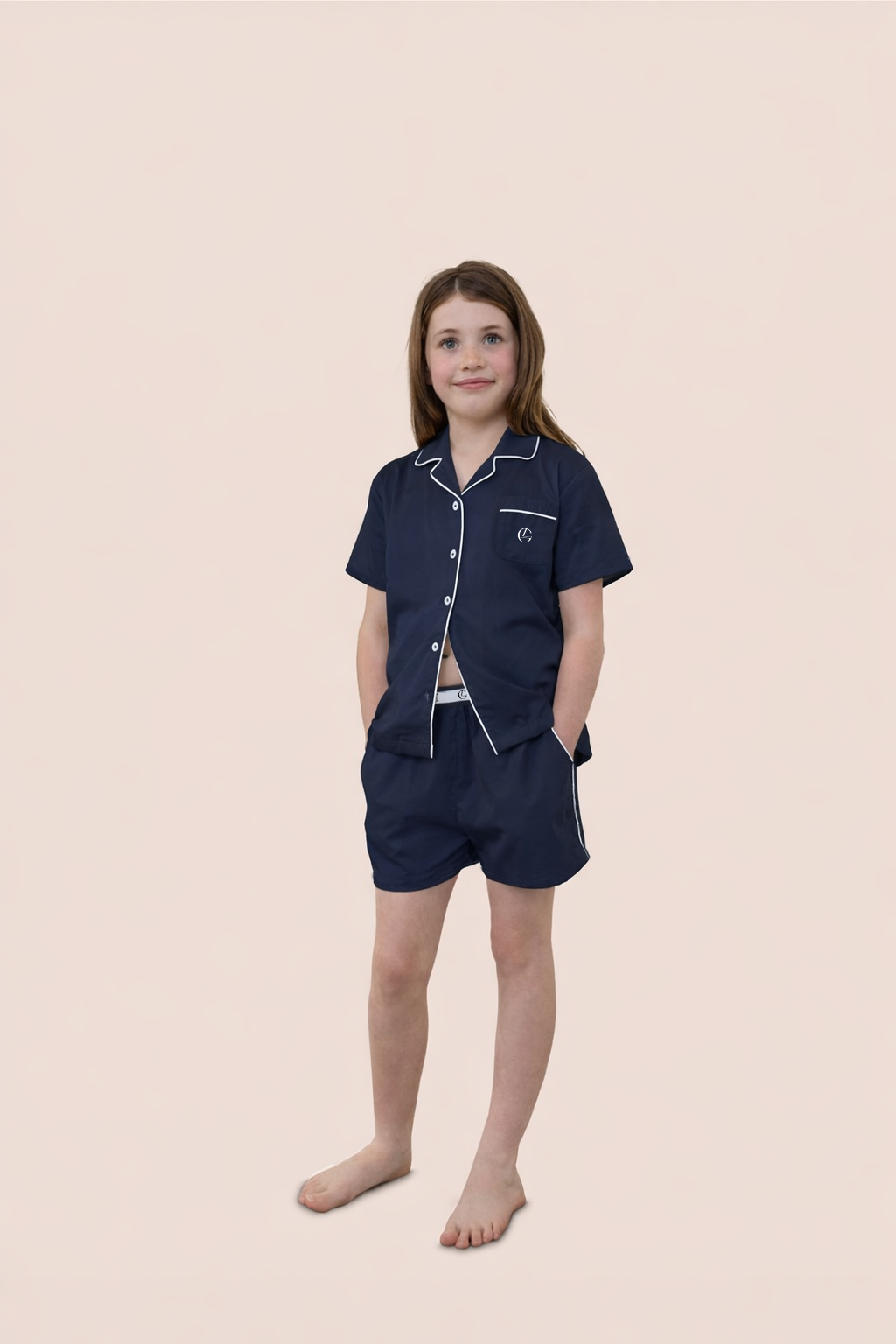 Gingerlilly Mini Camilla Cotton Short PJ Set - Navy - Front