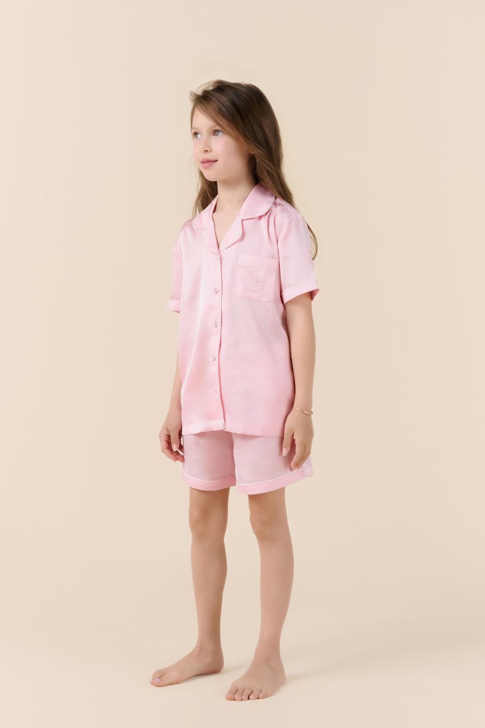 Gingerlilly Mini Sonia Silky Satin Short PJ Set - Pink - Side