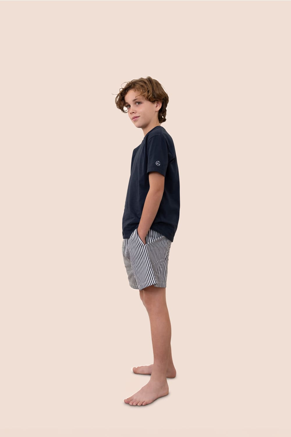 Gingerlilly Mini Noah Cotton Short PJ Set - Navy Stripe - Side