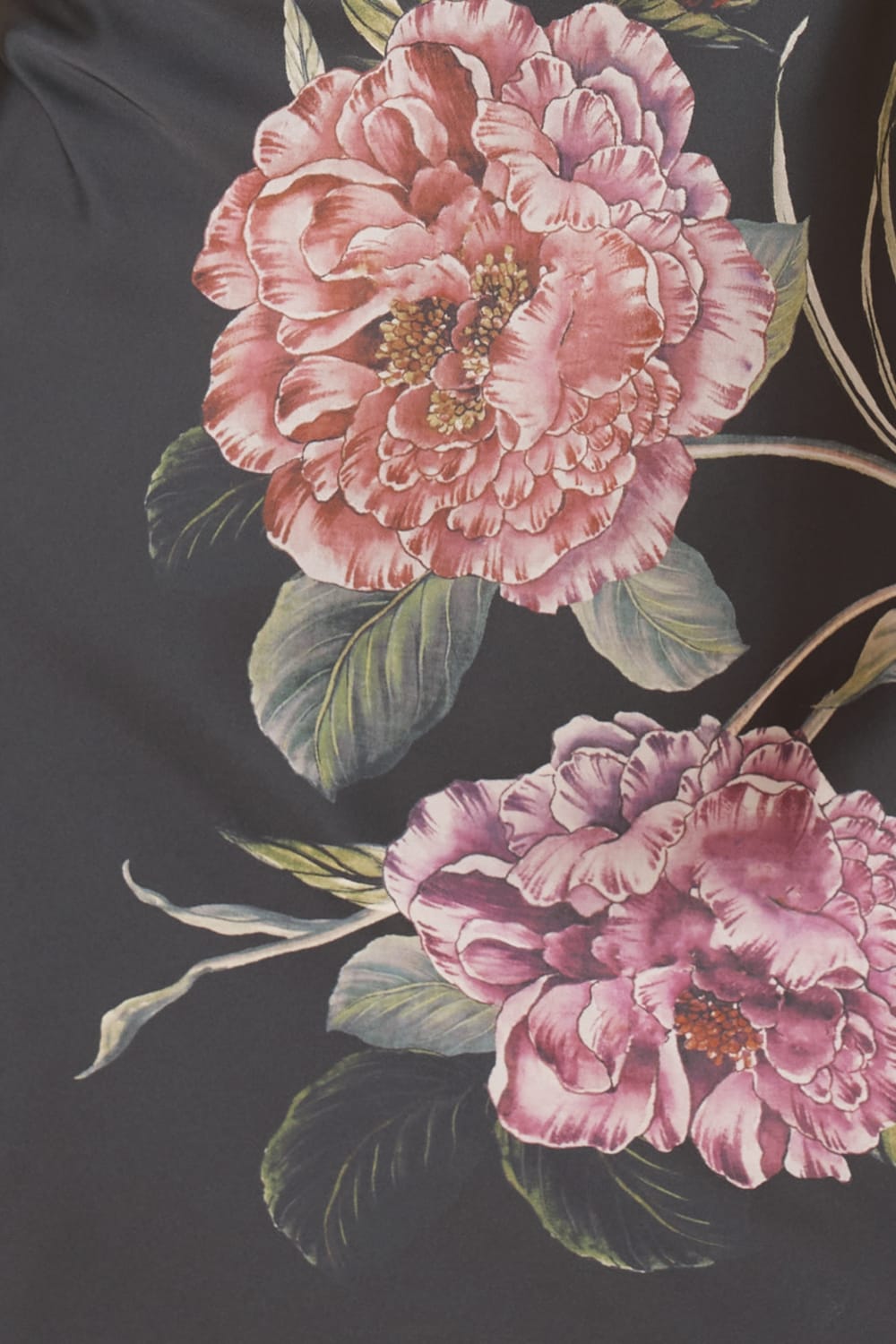 Gingerlilly Piper Floral Silky Satin Nightie - Black - Fabric detail