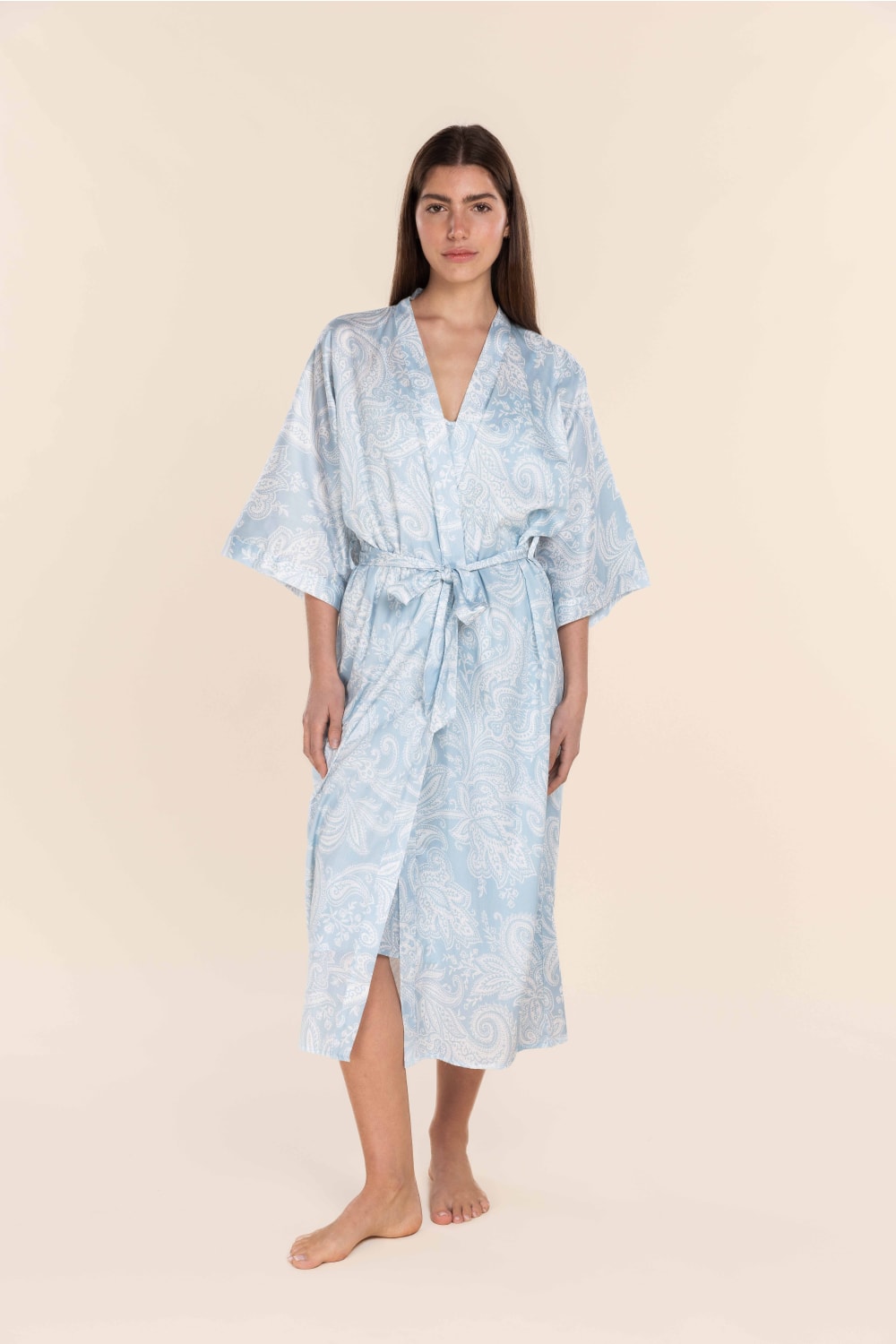 Gingerlilly Annie Cotton Sateen Robe - Blue - Front