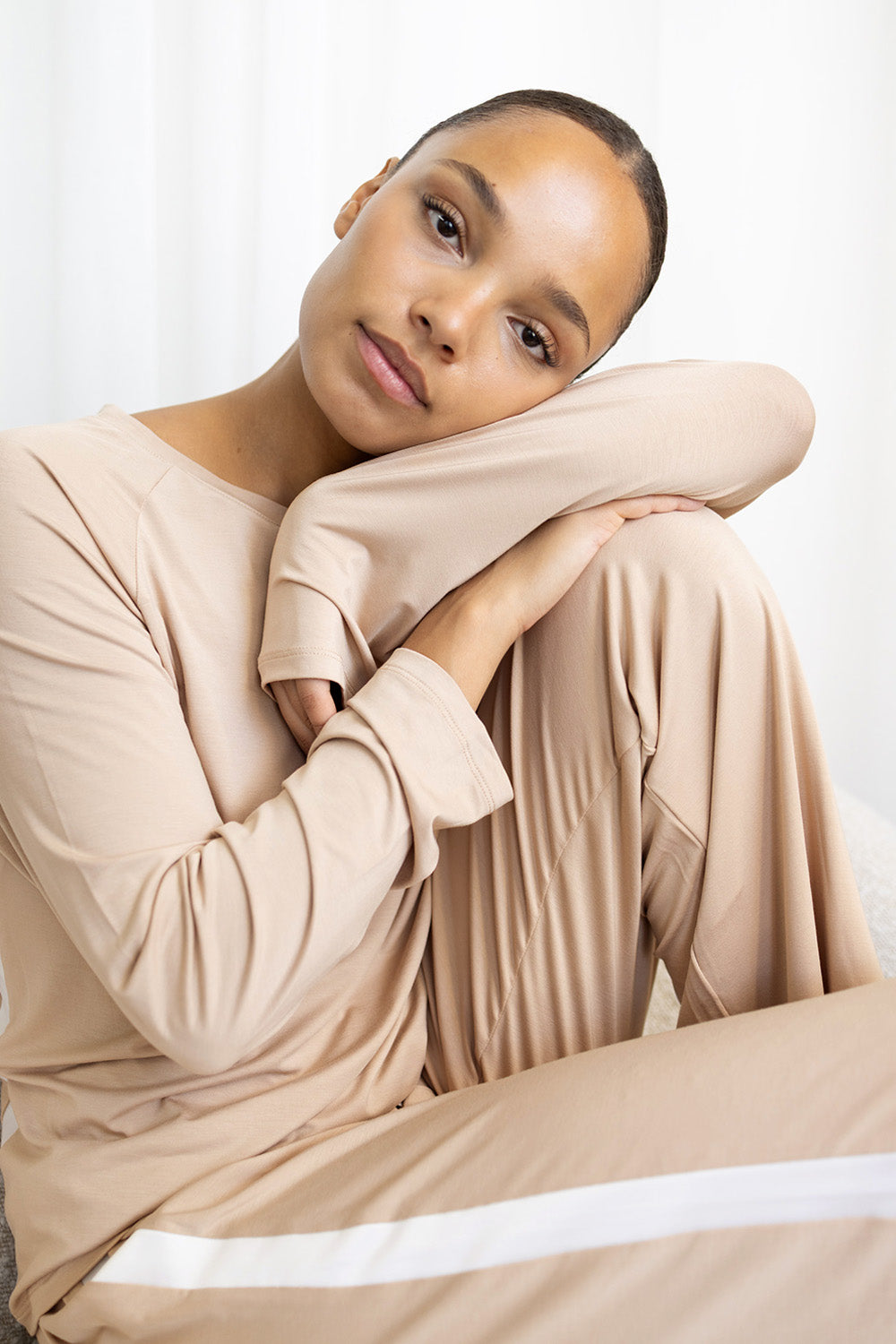 Gingerlilly Anya Bamboo Sporty PJ Set - Biscuit - Lifestyle