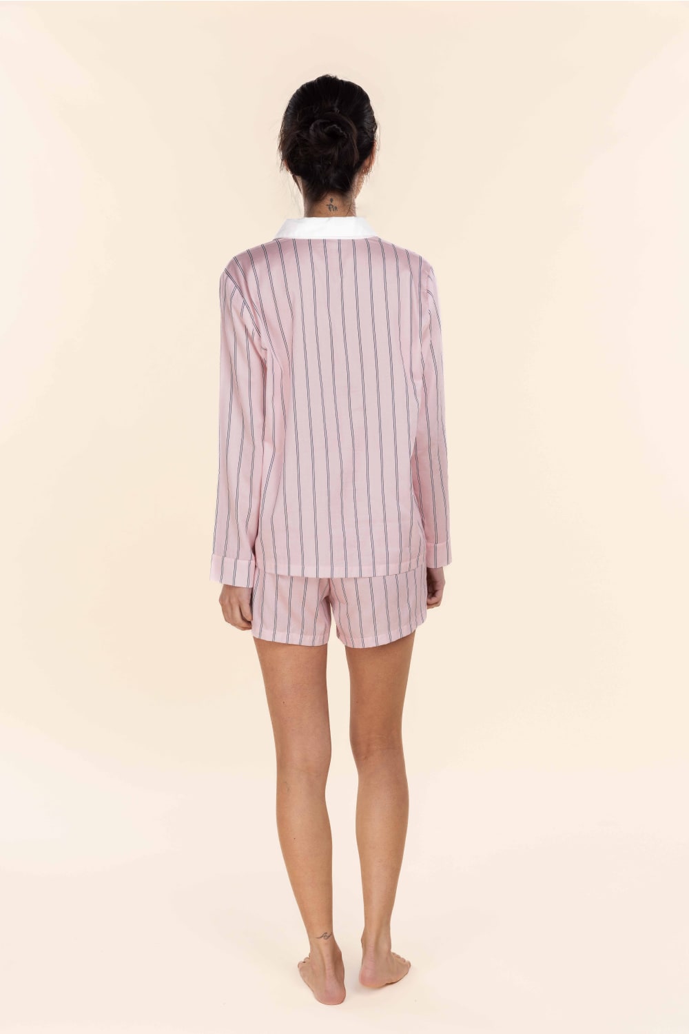 Gingerlilly Birdie Long Sleeve Short Pyjama Set - Pink Stripe - Back
