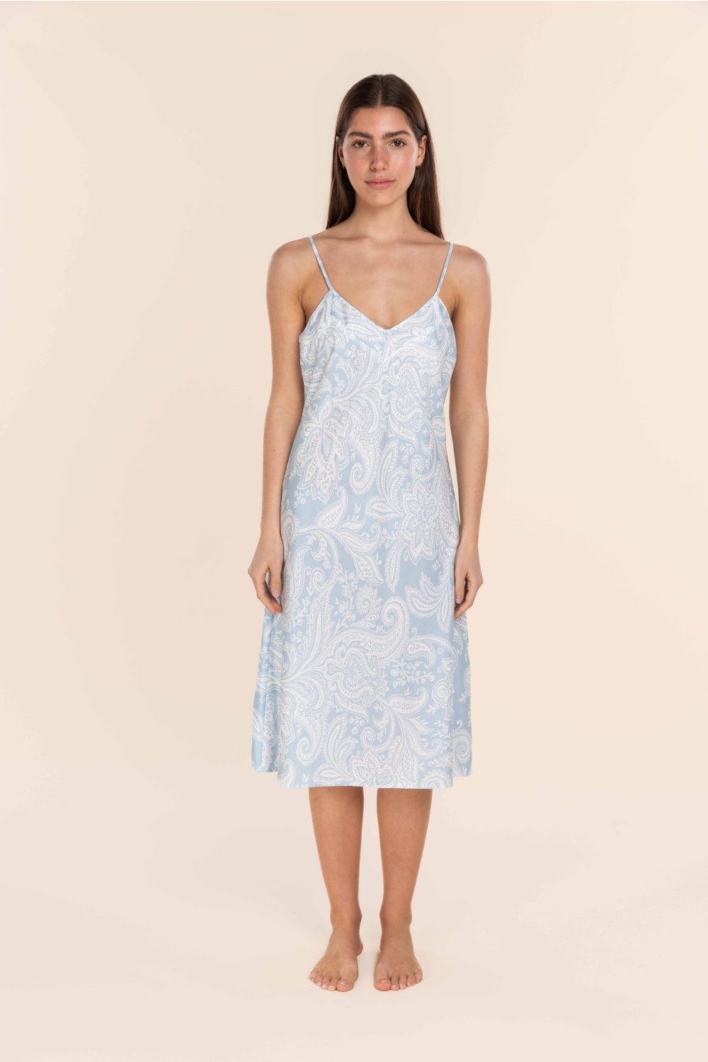 Gingerlilly Caroline Cotton Sateen Chemise - Blue - Front