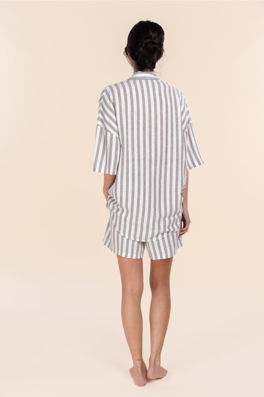 Gingerlilly Evie Olive Stripe Linen Short Set - Back