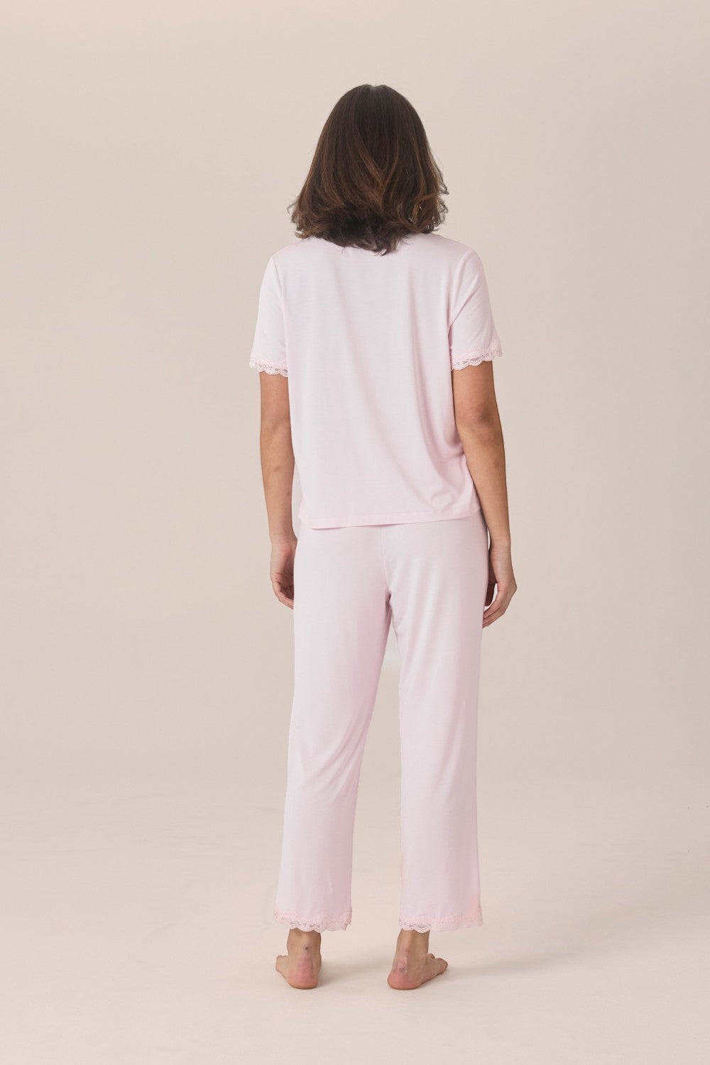 Gingerlilly Dianne Bamboo Long PJ Set with Lace - Pink - Back
