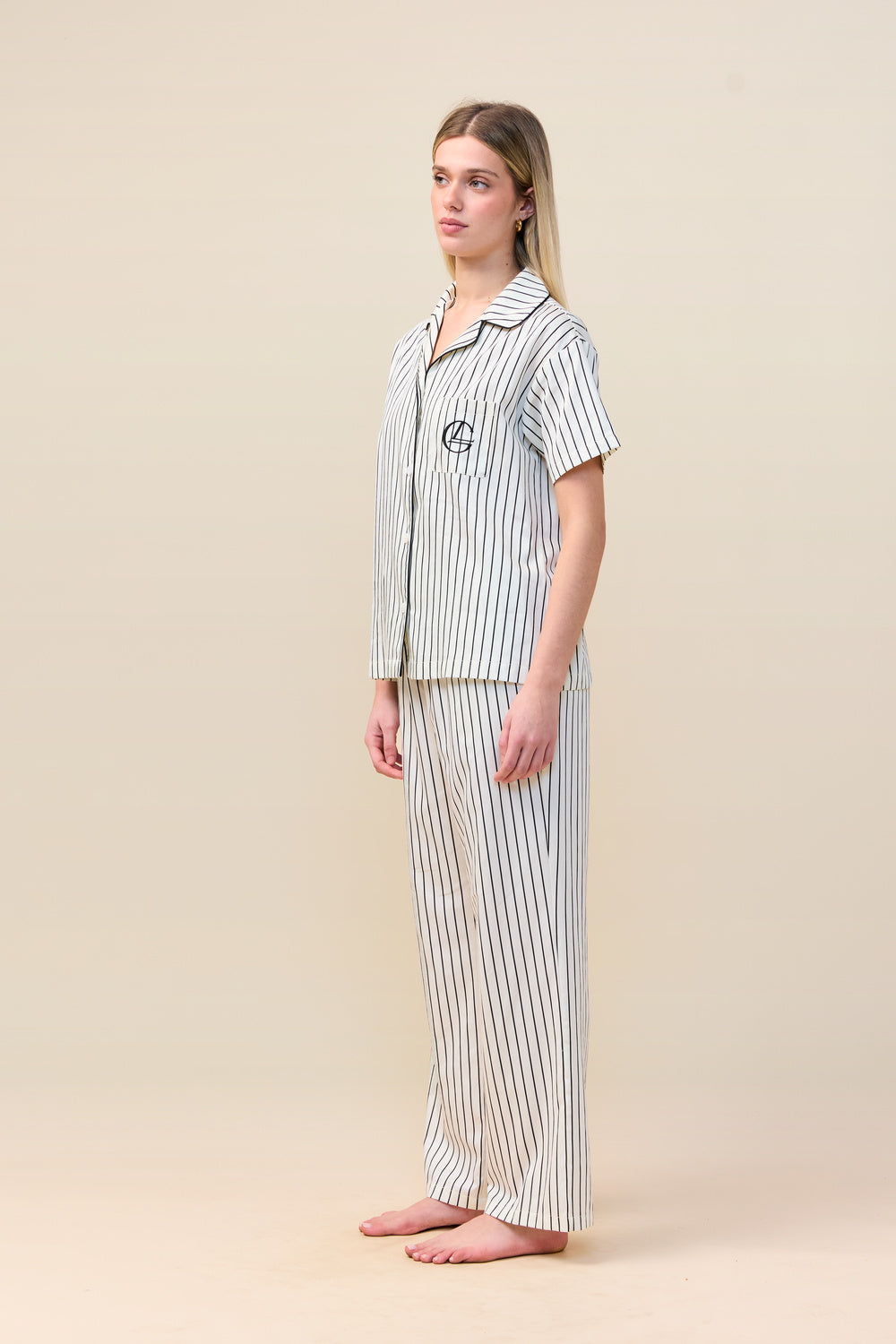 Gingerlilly Lisa Stripe Long Pant PJ Set - Ecru - Side