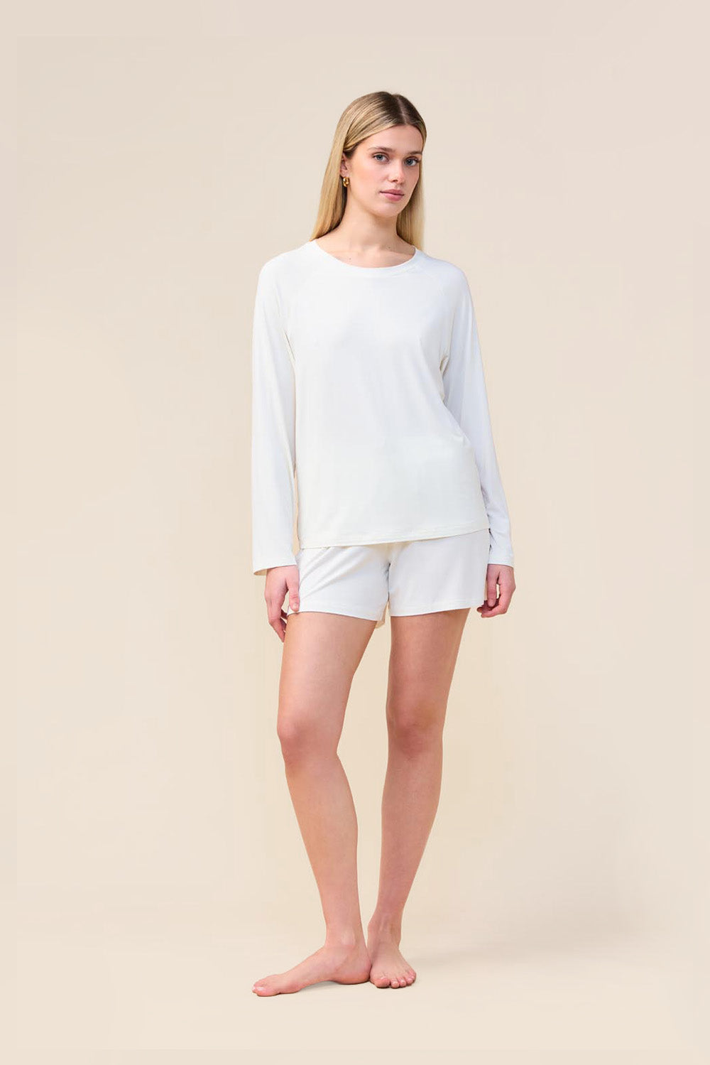 Gingerlilly Pippa Bamboo Shorts with Stripe - Ecru - Front
