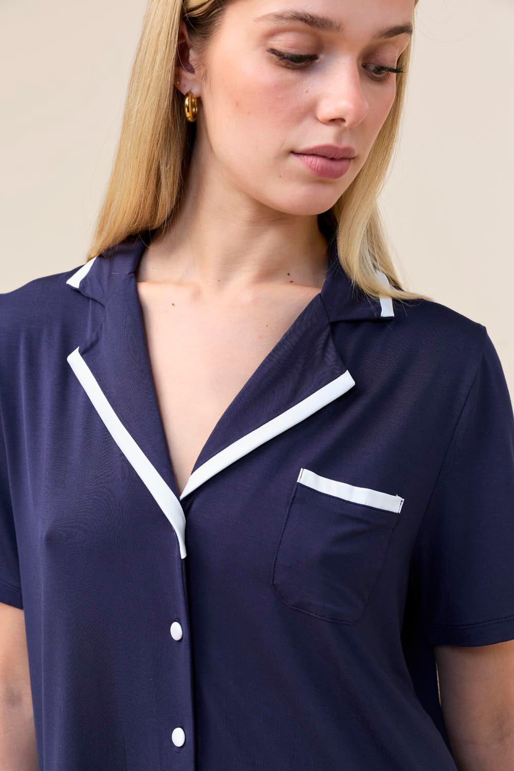Gingerlilly Vanessa Bamboo Long Pant PJ Set - Navy - Detail