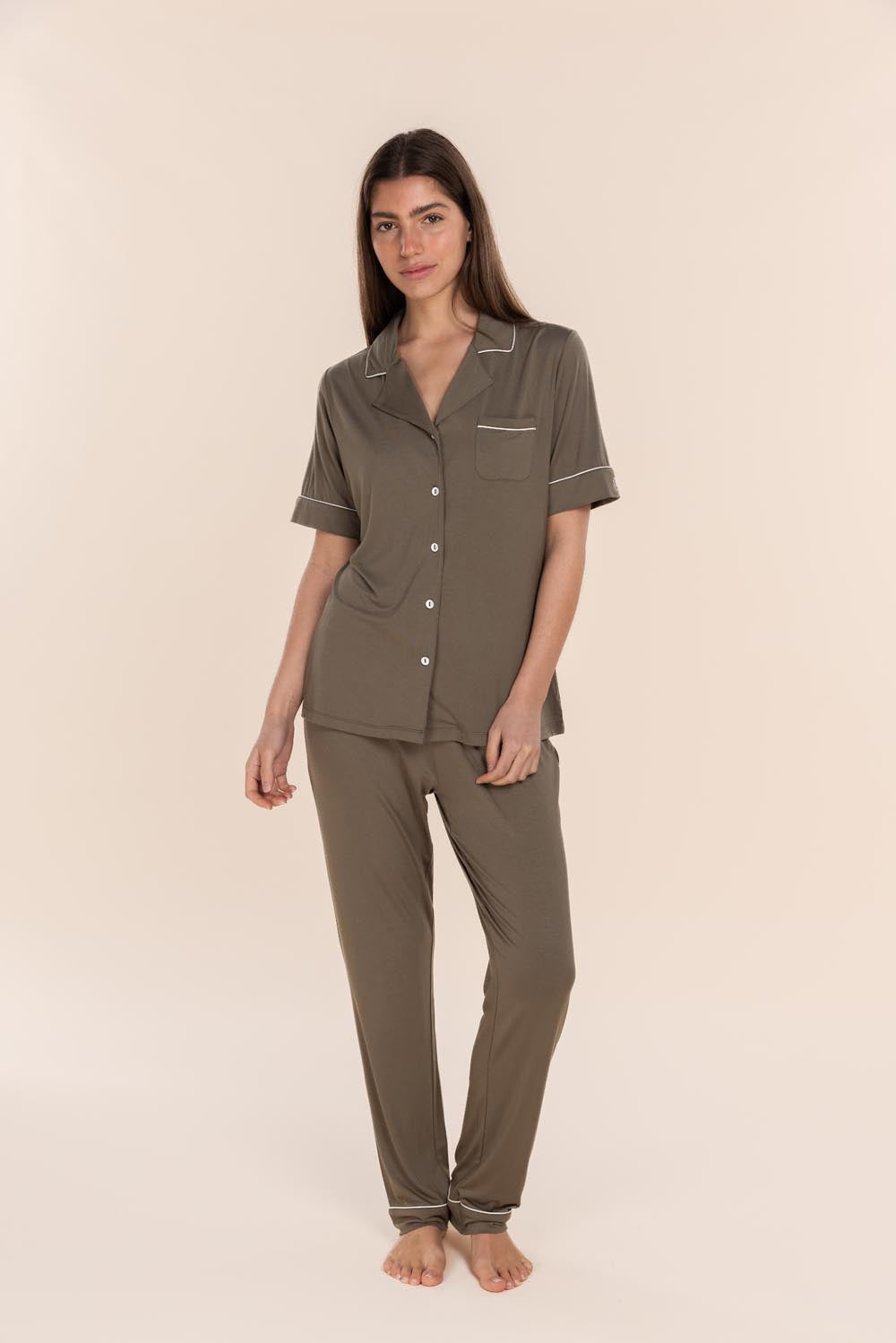 Gingerlilly Jenna Bamboo Long PJ Set - Olive - Front