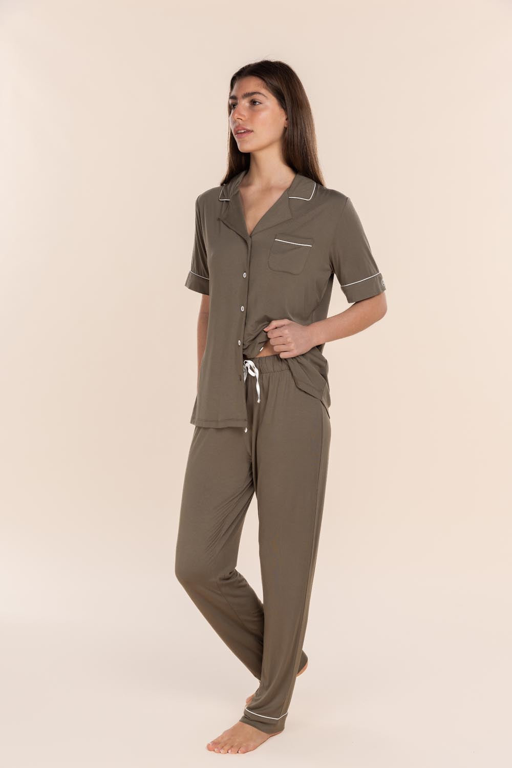 Gingerlilly Jenna Bamboo Long PJ Set - Olive - Side