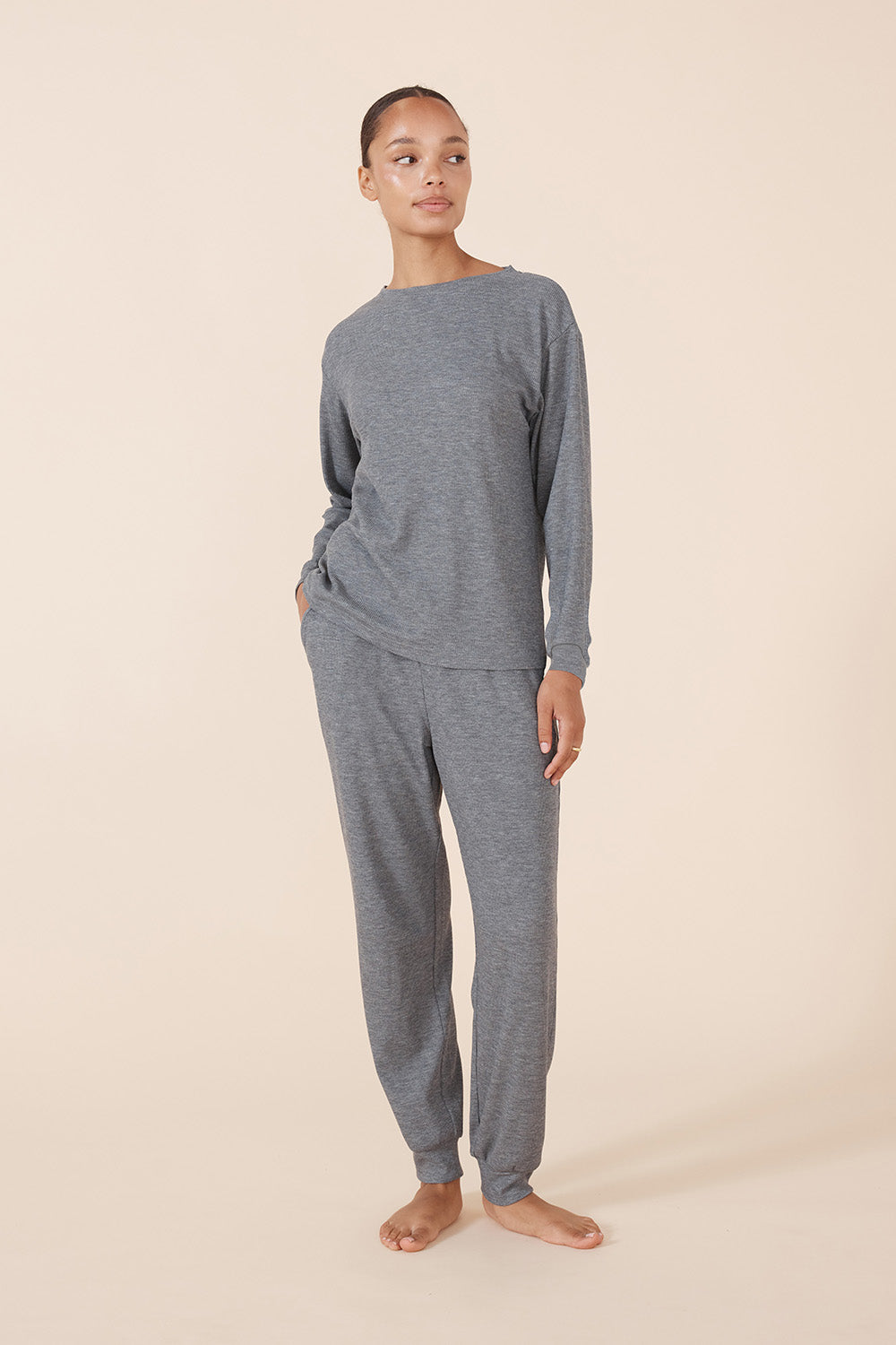 Gingerlilly Lainey Waffle Pyjama Set - Charcoal - Front