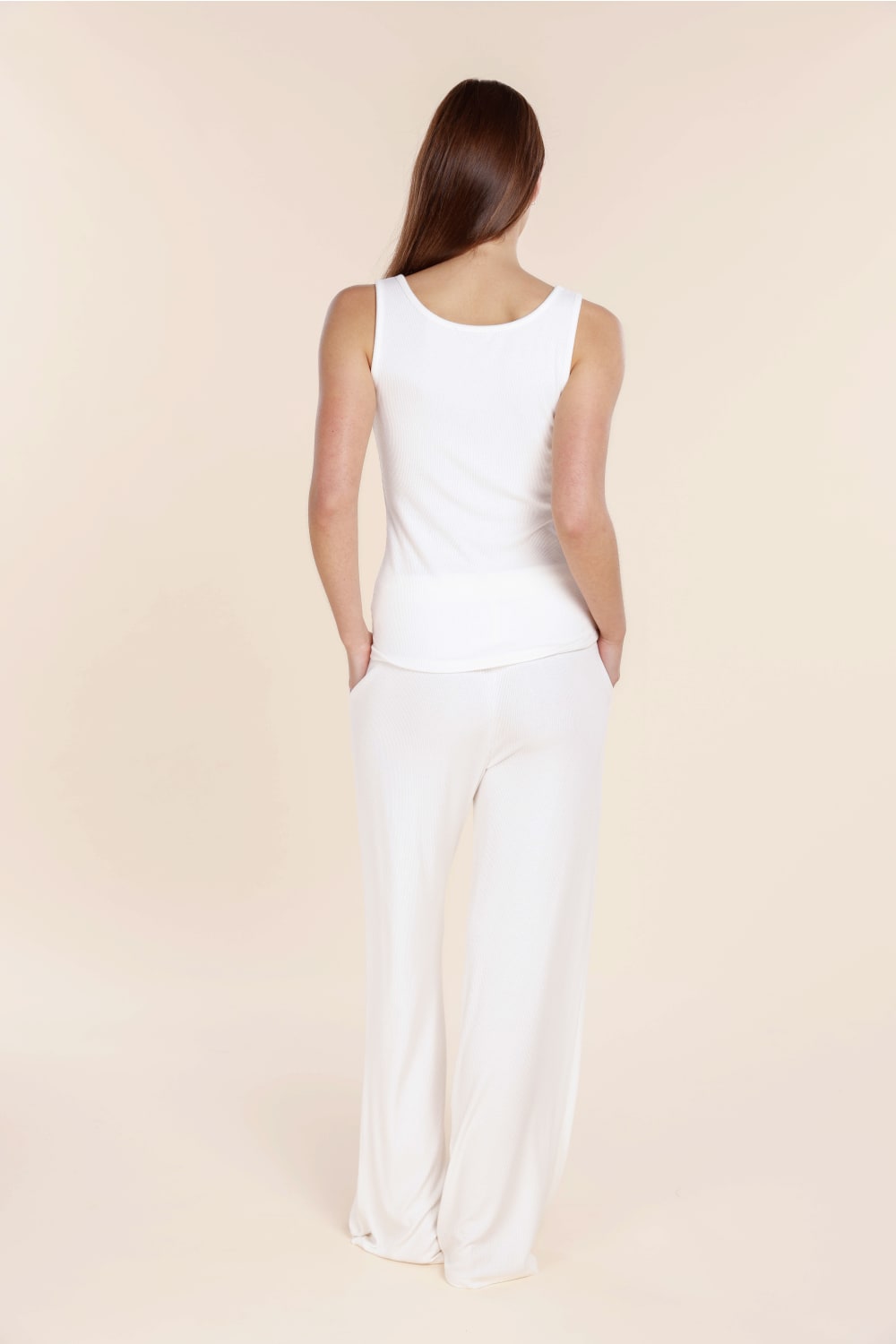 Gingerlilly Liberty Ribbed Singlet Henley Top - White - Back