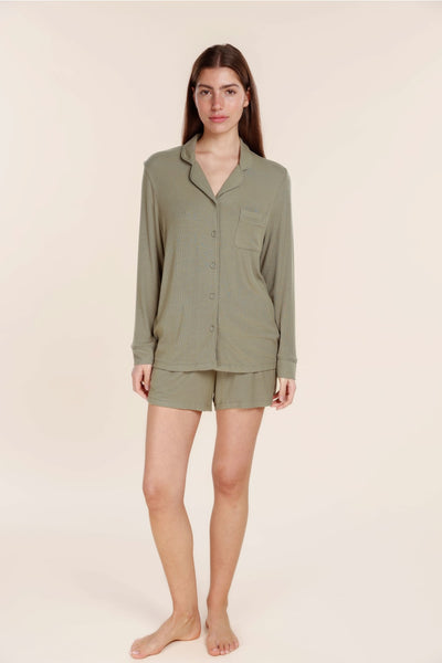 London Ribbed Long Sleeve Button Up PJ Top