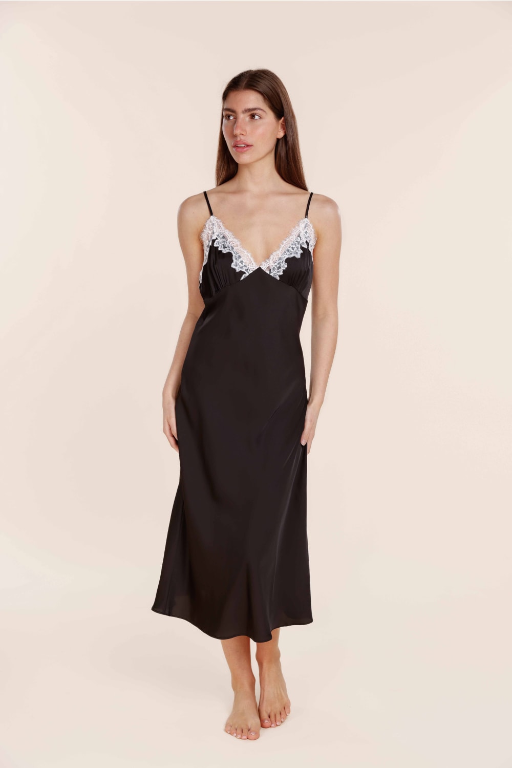 Gingerlilly Magnolia Silky Satin Long Gown - Black - Front