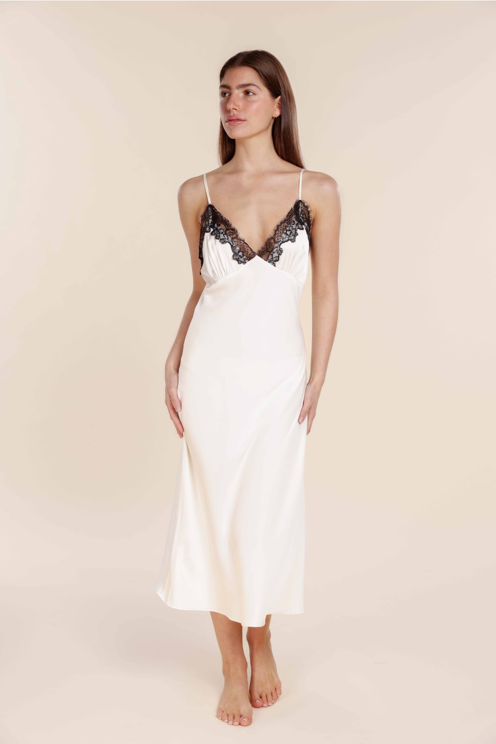 Gingerlilly Magnolia Silky Satin Long Gown - Ivory - Front