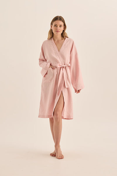 Mia Pink Linen Bathrobe