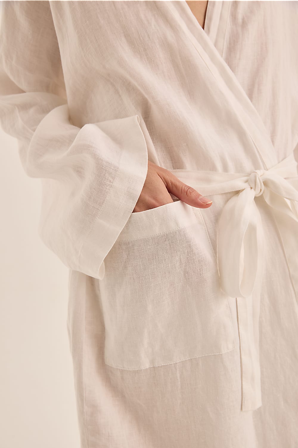Mia White Linen Bathrobe - Gingerlilly Sleepwear