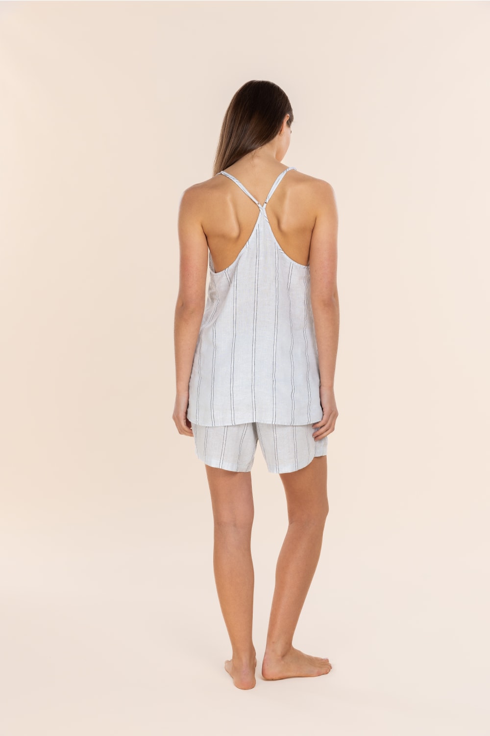 Gingerlilly Polly Linen Cami and Short Set - Blue Stripe - Back