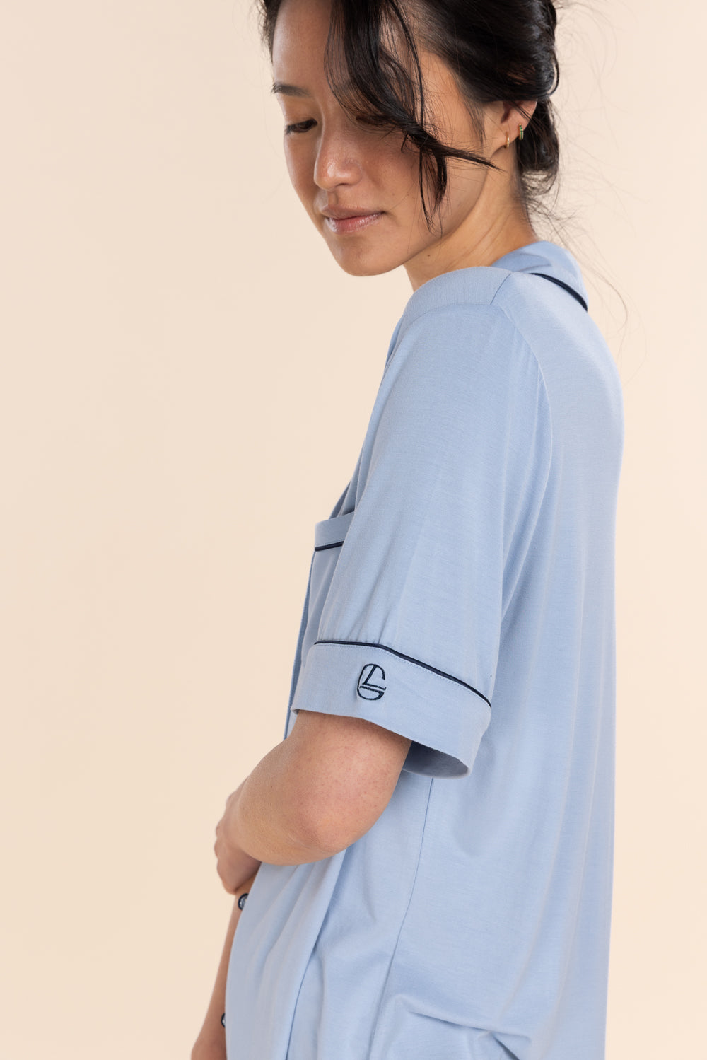 Gingerlilly Sadie Bamboo Short PJ Set - Blue - Detail alt