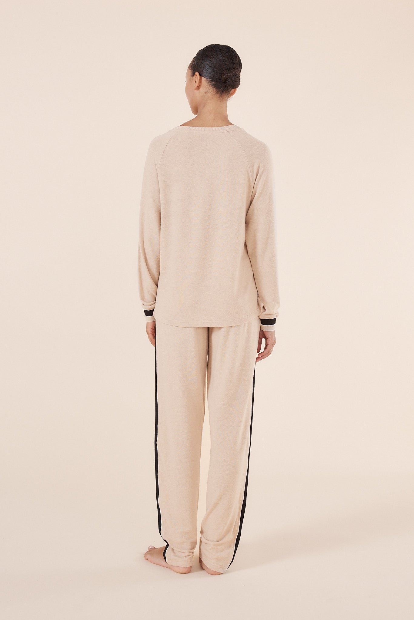 Women's Beige Lounge Set – Soft Sporty Stripe Pyjamas | Gingerlilly