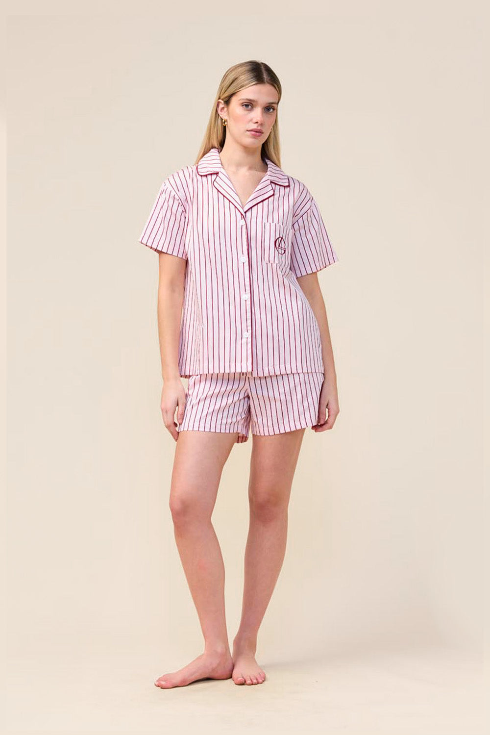 Gingerlilly Poppy Stripe Short PJ Set - Pink - Front