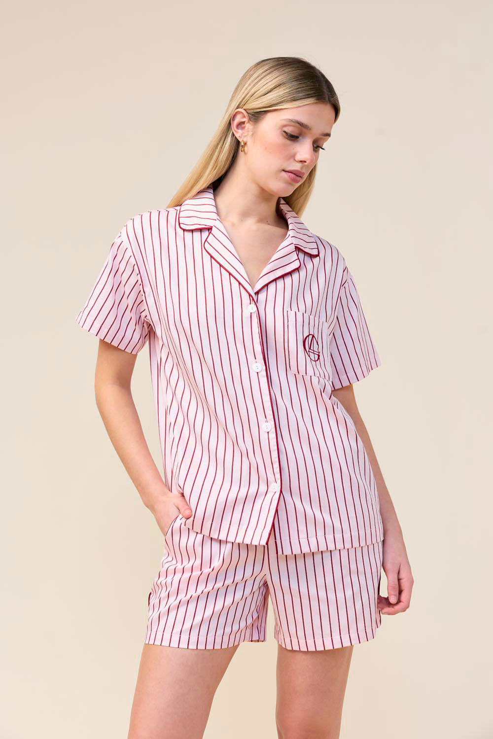 Gingerlilly Poppy Stripe Short PJ Set - Pink - Front alt