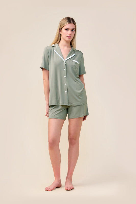 Allegra Short Bamboo PJ Set - Olive - Front