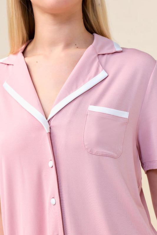 Vanessa Bamboo Long Pant PJ Set - Pink - Detail