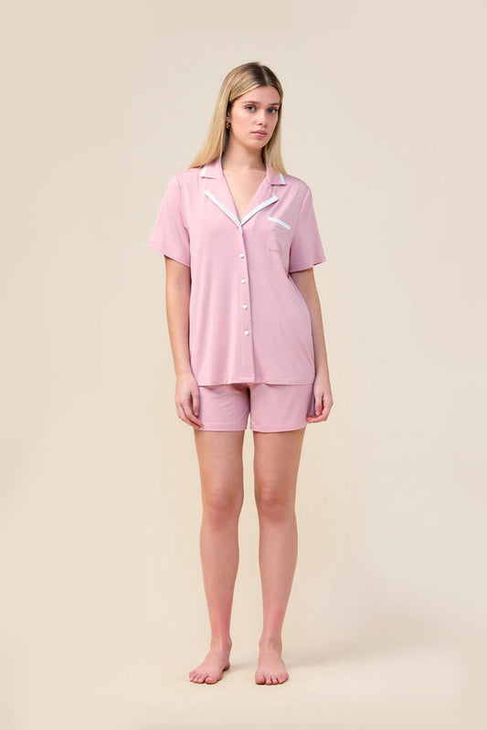 Allegra Short Bamboo PJ Set - Pink - Front