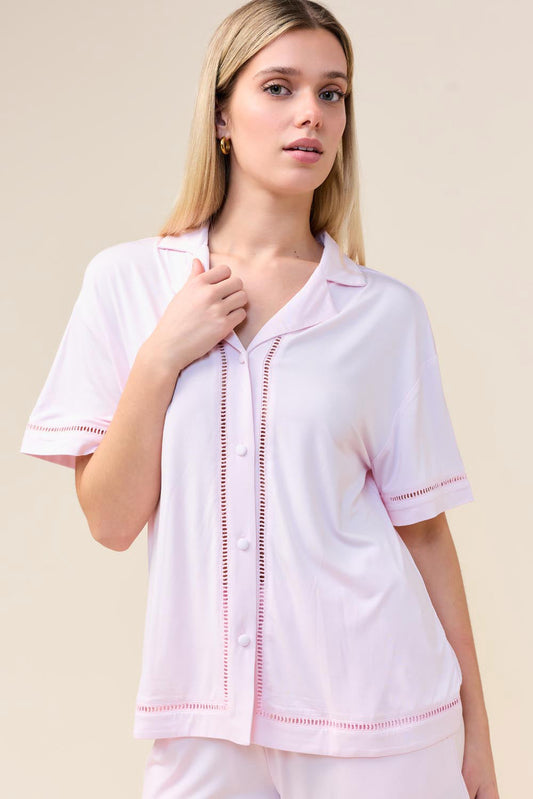 Gingerlilly Helena Short Bamboo PJ Set - Pink - Detail