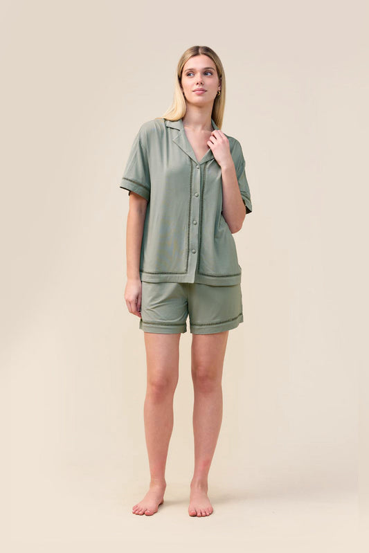 Gingerlilly Helena Short Bamboo PJ Set - Olive - Front