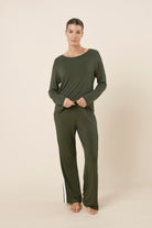 Gingerlilly Anya Bamboo Sporty PJ Set - Forest Green - Front alt