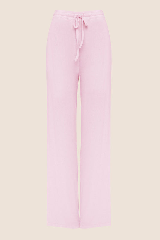 Light pink wide-leg lounge pants with drawstring waist by Gingerlilly Sleepwear
