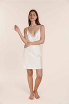 Gingerlilly Azalia Silky Satin Short Chemise - Ivory - Front