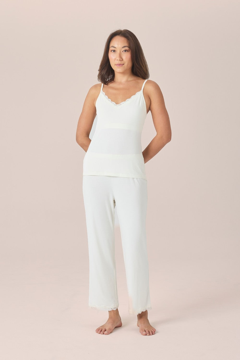 Gingerlilly Britt Bamboo Lace Cami Long PJ Set in Ecru
