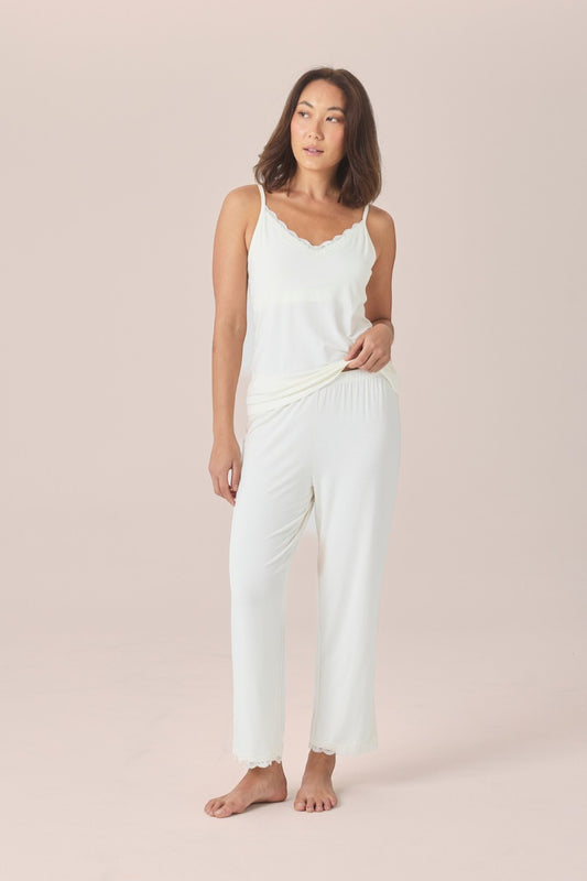 Gingerlilly Britt Bamboo Lace Cami Long PJ Set in Ecru