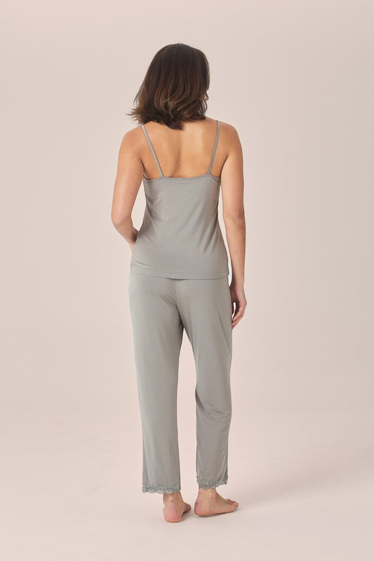 Gingerlilly Britt Bamboo Lace Cami Long PJ Set in Olive