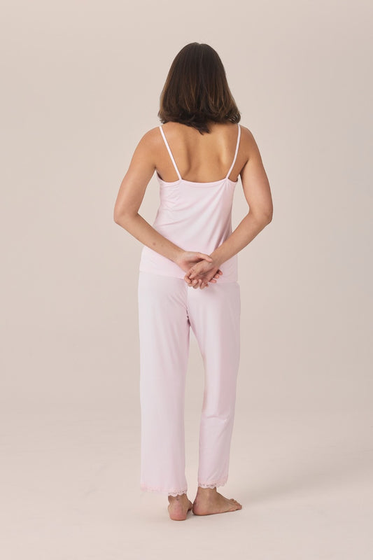 Gingerlilly Britt Bamboo Lace Cami Long PJ Set in Pink