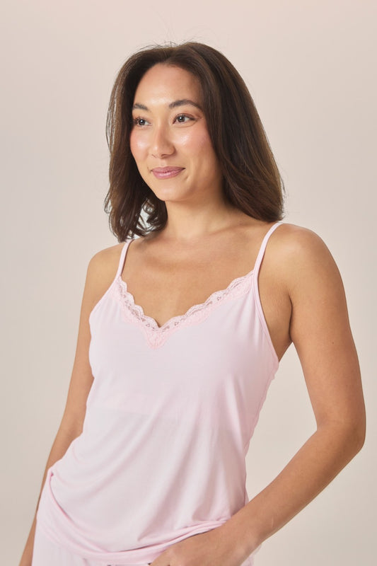 Gingerlilly Britt Bamboo Lace Cami Long PJ Set in Pink