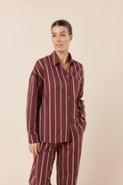 Gingerlilly Chloe Cotton Striped PJ Set - Burgundy - Front alt