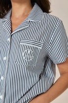 Gingerlilly Camilla Cotton Short Sleeve Long Pant PJ Set - Navy Stripe - Detail
